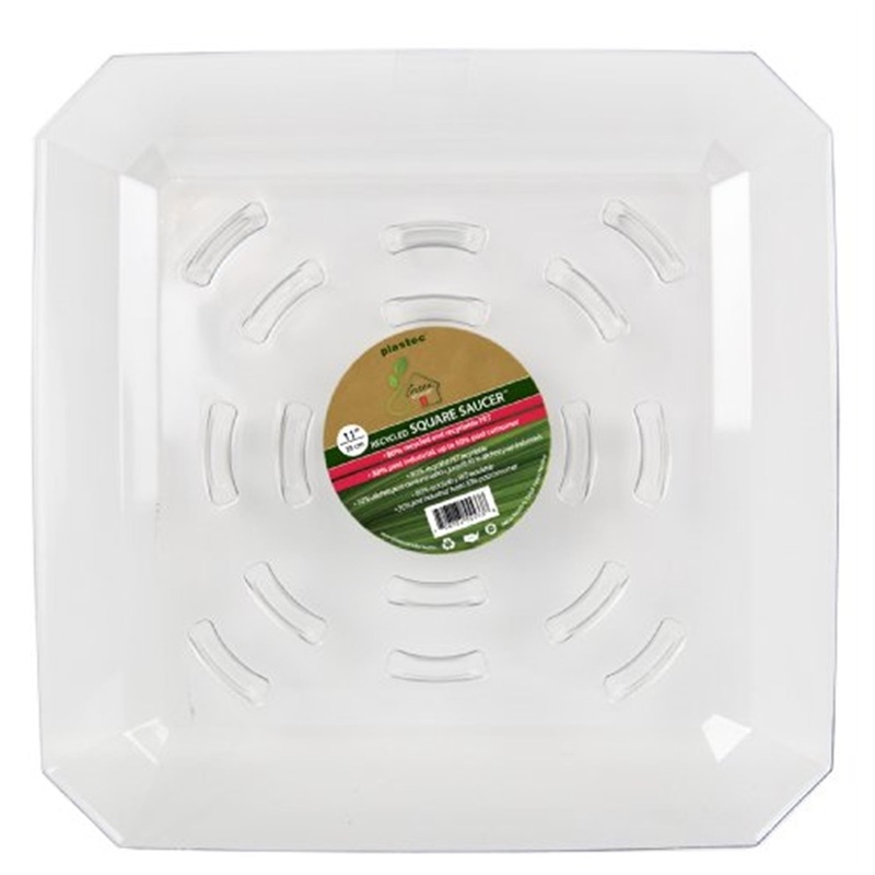Plastec (#PLISQR111) Square Saucer, Clear Recycled Plastic, 11 Diameter