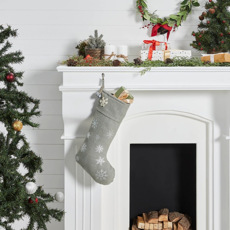 Yuletide Burlap Dove Grey Snowflake Stocking 12×20