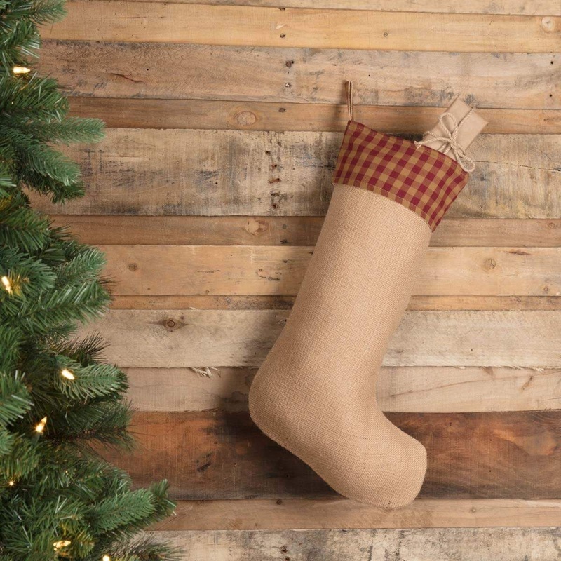 Burgundy Check Jute Stocking 12×20