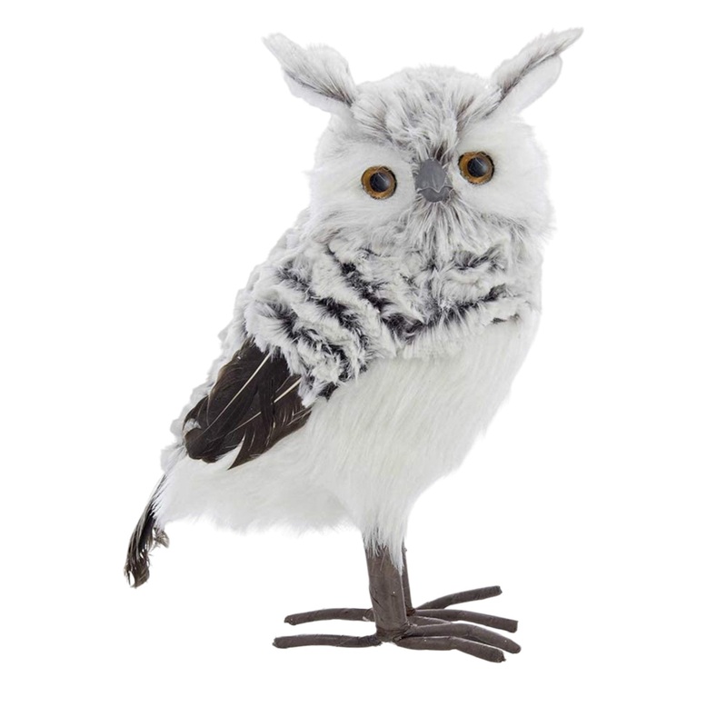 Kurt Adler Grey and White Owl Tabletop Decoration, 10″