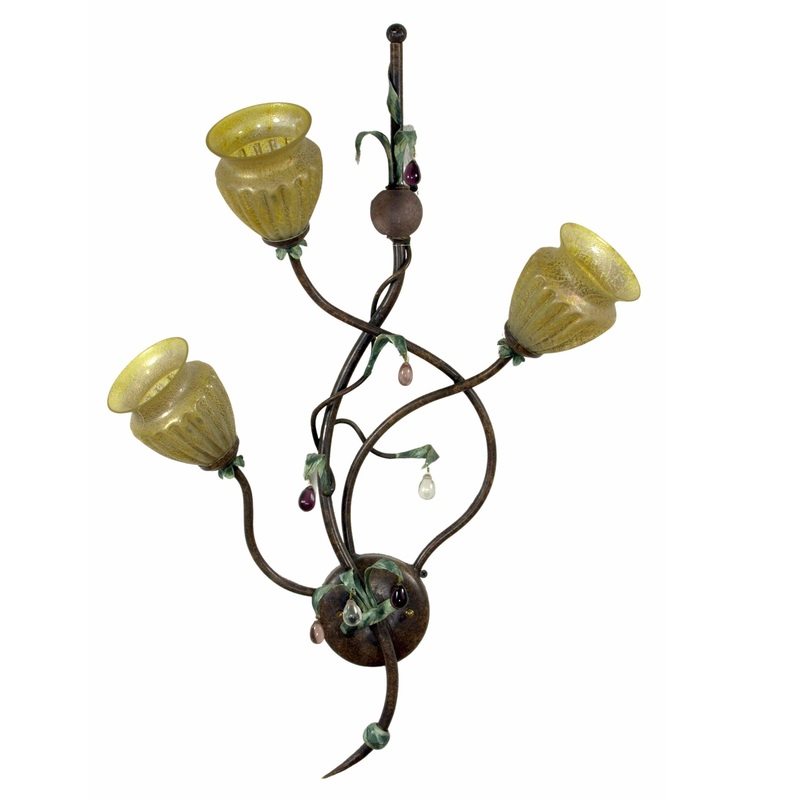 ALBA LAMP: Wall Sconce Light: Murano W Iron Hand Painted Gold Leaf
