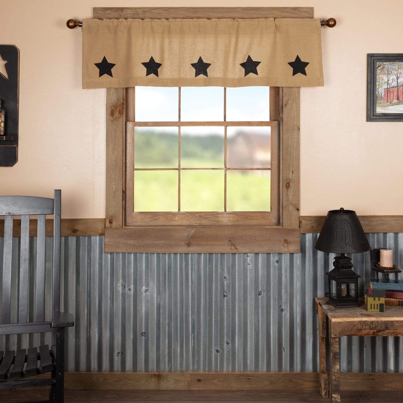 Burlap W/Black Stencil Stars Valance 16×60