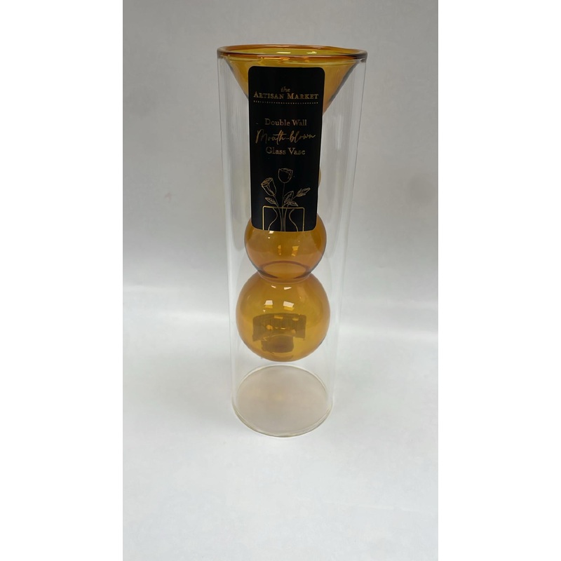 Home Essentials Double Wall Glass Vase , 10 inch, Clear/Amber