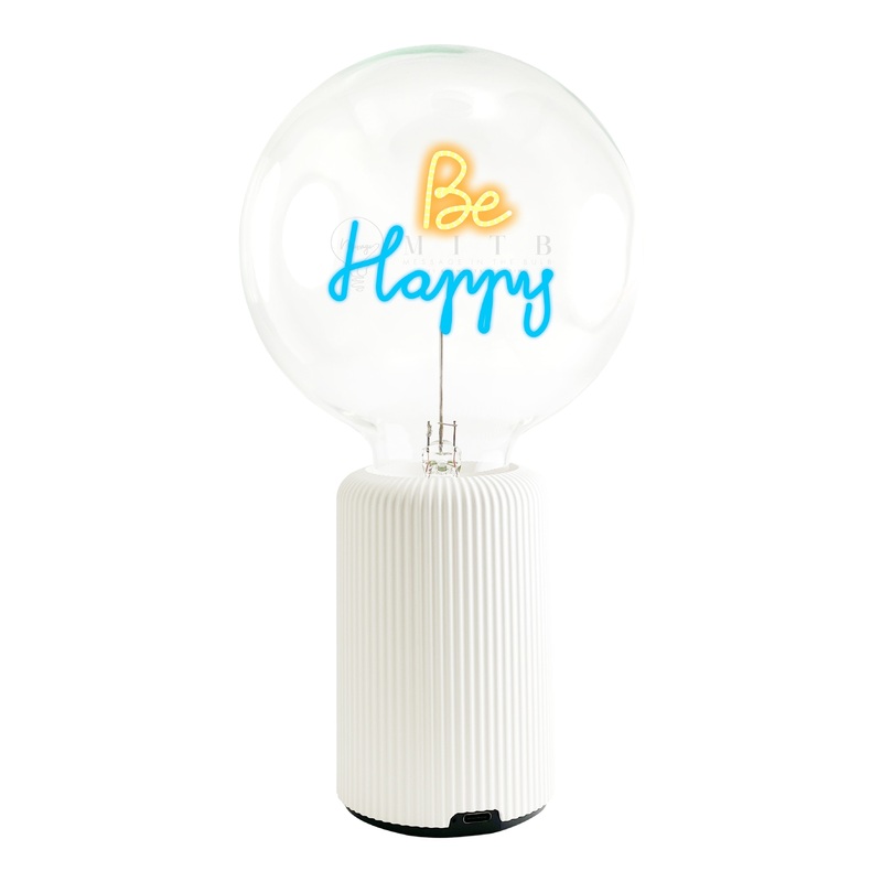 MITB Bulb BE HAPPY Amber/ Blue with Base Table Lamp PORTABLE Pop Nomad