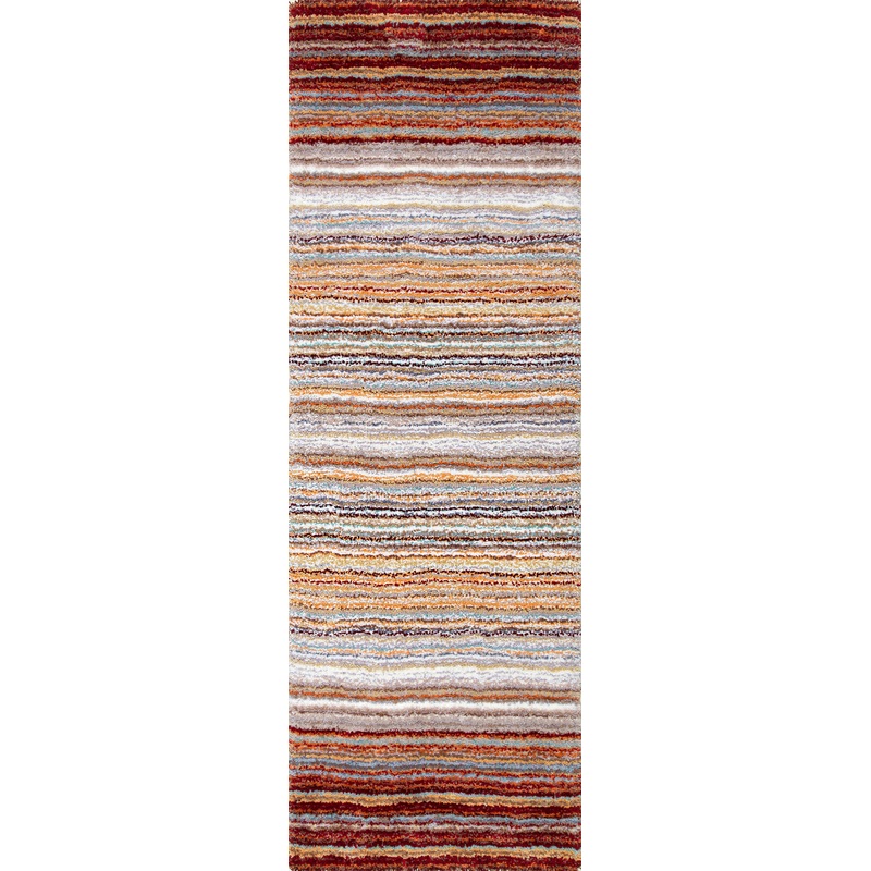 Striped Shaggy Rug | Red Multicolor