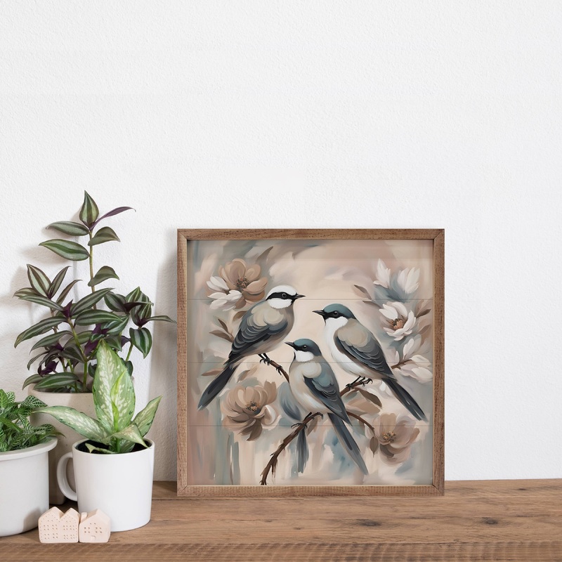 16″ Three Birds On Floral Branch