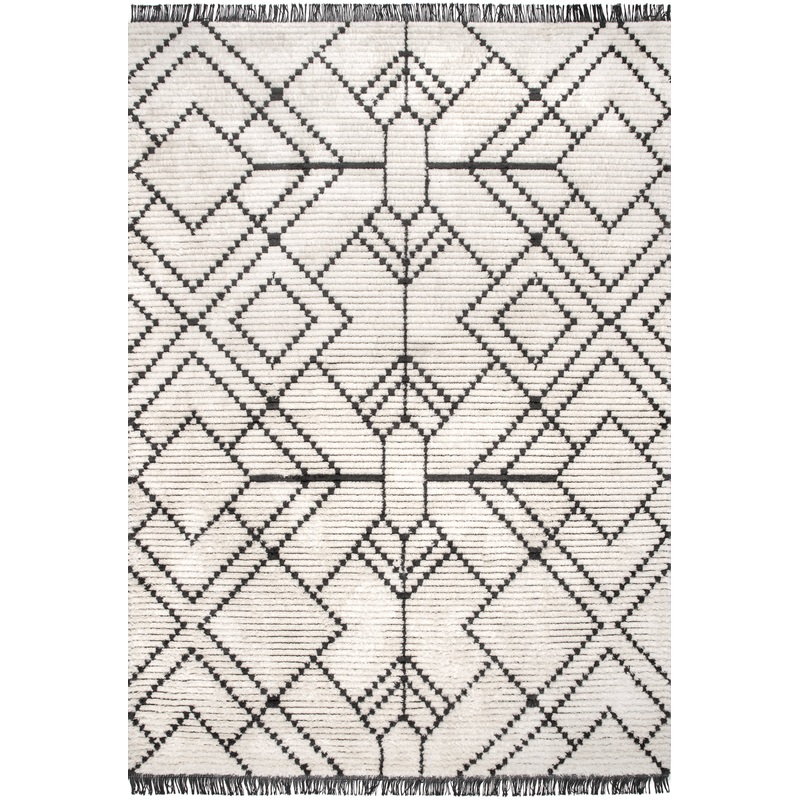 Modern Tracery Tasseled Rug | Beige