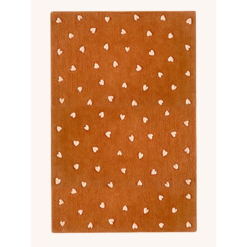 Rug HEARTS Brown / Pink Print 6.5 x 9.8 ft