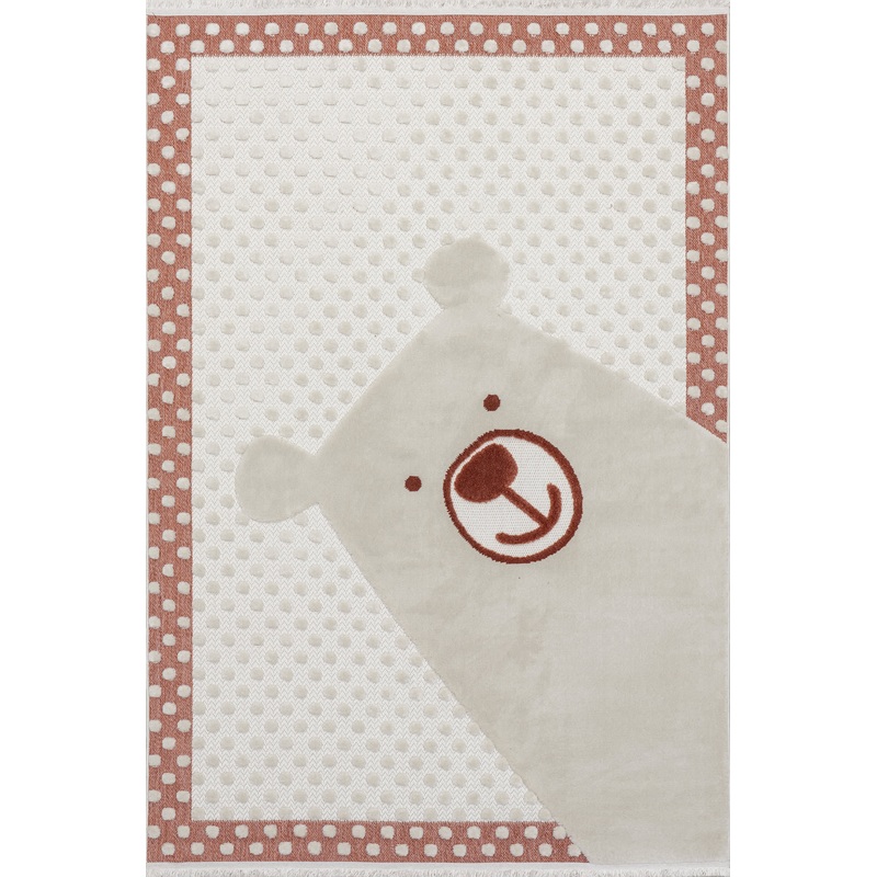 Wilma Kids Bear Fringed Rug | Brick