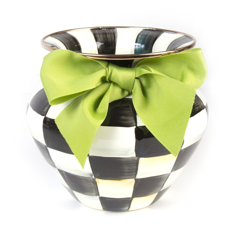 Courtly Check Enamel Vase – Green Bow