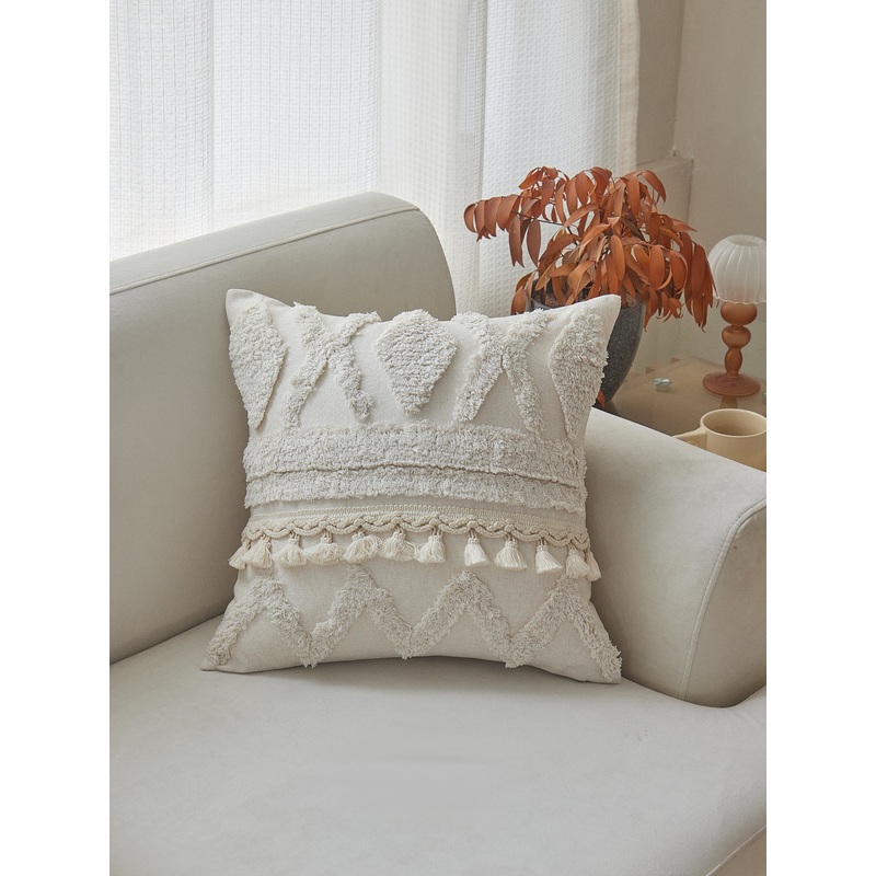 Tufted and Tassel Ivory Pillow