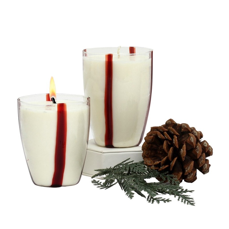 CRYSTAL CANDLES: Striped Red Glass Candles Set – Mouth Blown in Italy