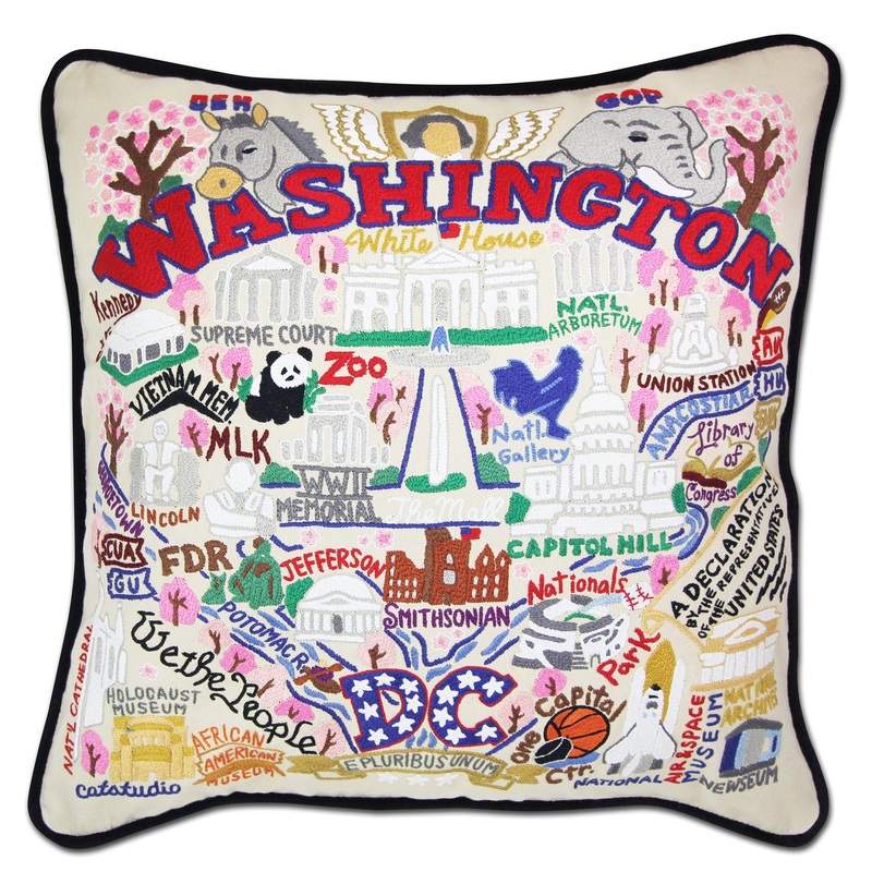 Washington DC Hand-Embroidered Pillow