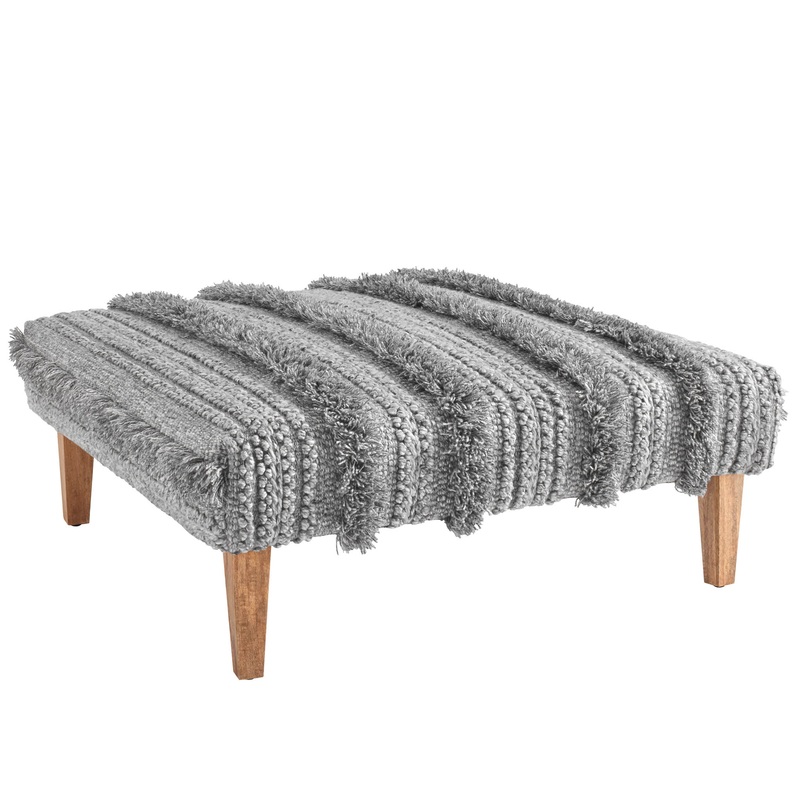Zhara Stripe Rug Ottoman | Grey