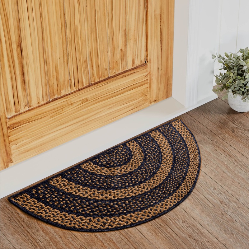 Black & Tan Jute Rug Half Circle w/ Pad 16.5×33