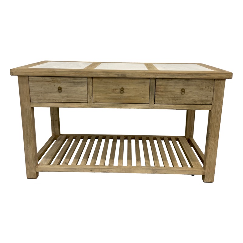 FLOOR MODEL – Sawyer Reclaimed Wood Island with Marble inserts
