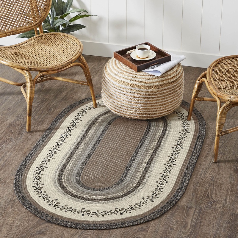 Floral Vine Jute Oval Rug w/ Pad 36×60