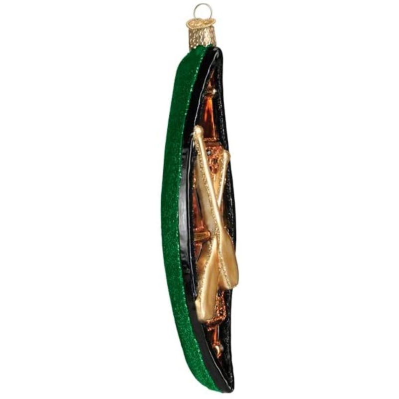 Old World Christmas Glass Blown Tree Ornament, Green Canoe