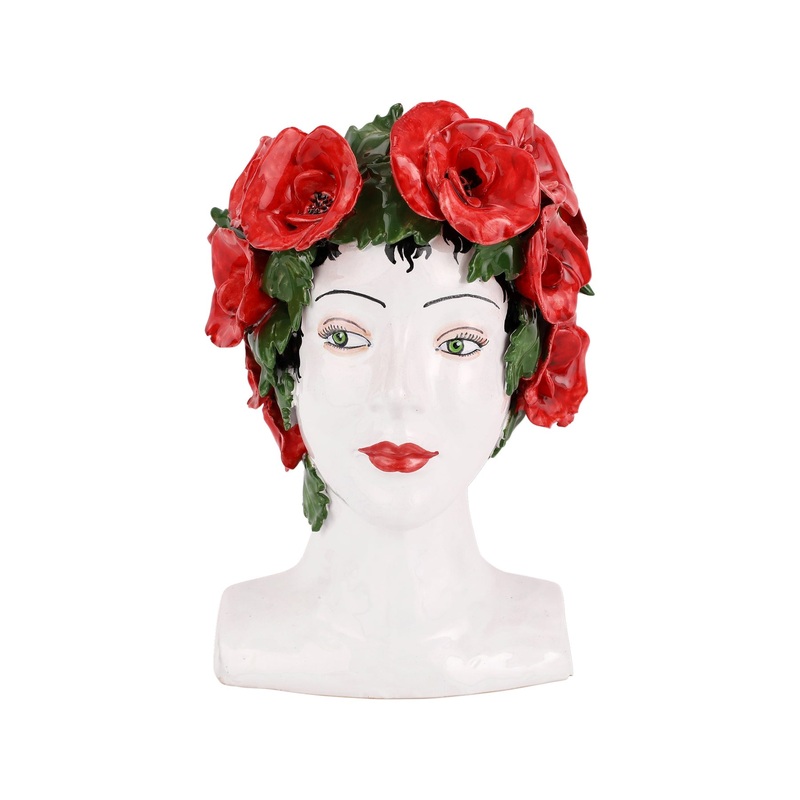 VIETRI: Sicilian Head Vase – Woman with assorted fruits (Medium 12″ H.)