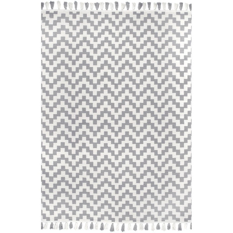 Flatwoven Chevrons with Tassels Rug | Grey