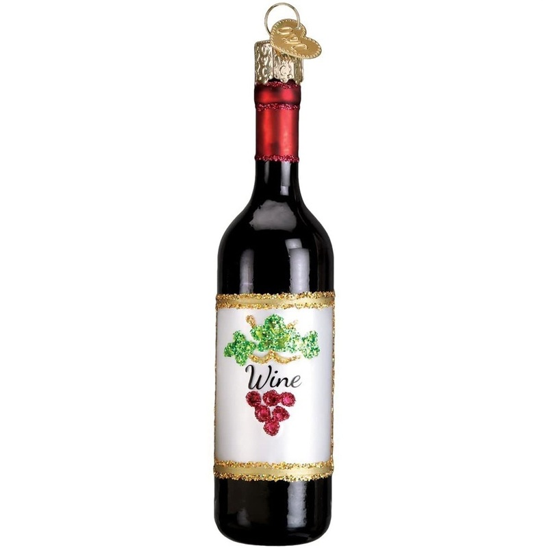 Old World Christmas Blown Glass Ornament for Christmas Tree, Red Wine Bottle