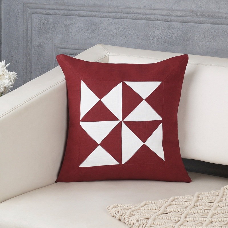 La Jolie Linen Pillow Cover – Dark Red and White