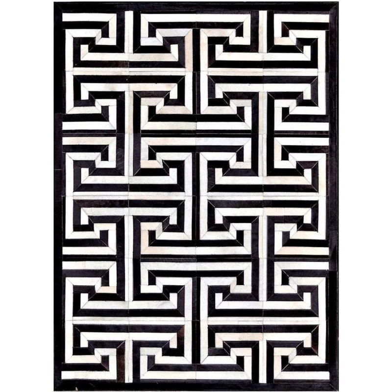 Madisons Maze Pattern Black And White Cowhide Area Rug