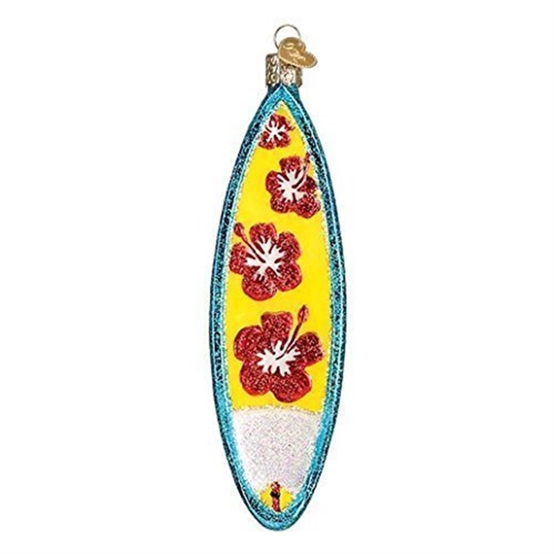 Old World Christmas Glass Blown Surfboard Ornament