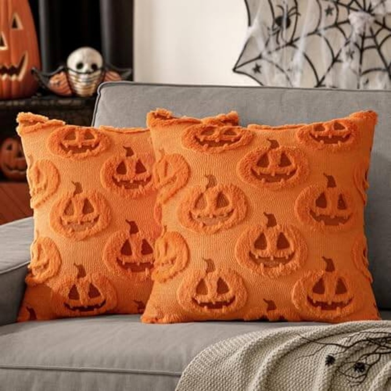 MIULEE Fall Halloween Throw Pillow Covers 20×20 Decorative Pumpkin Pattern Pillowcases Soft Plush Faux Wool Cushions for Home Patio Sofa Couch,Orange