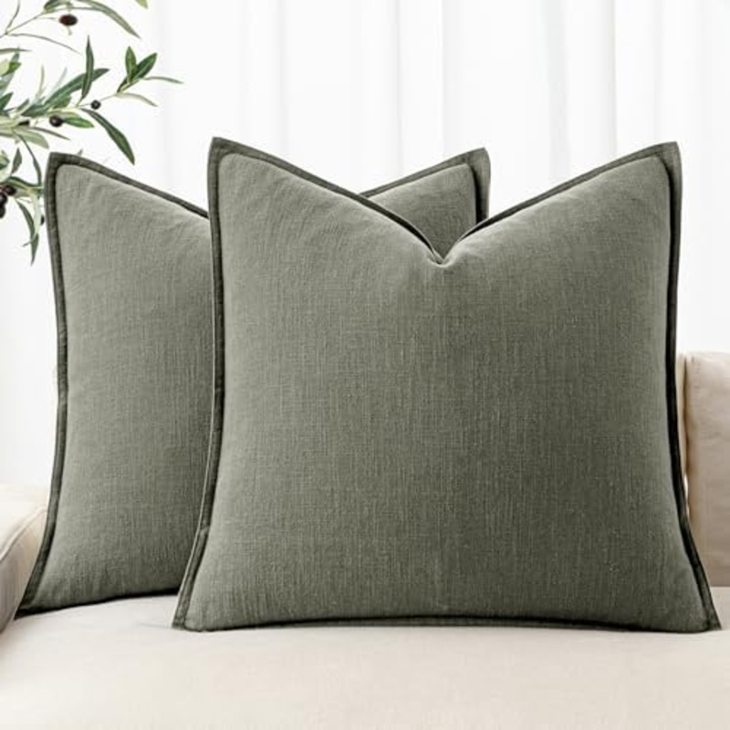MIULEE Decorative Linen Pillow Covers 20×20 Inch Olive Green Boho Farmhouse Neutral Couch Throw Pillows for Bed Pack of 2 Accent Outdoor Pillowcase Modern Sofa Cushion Livingroom Home Decor
