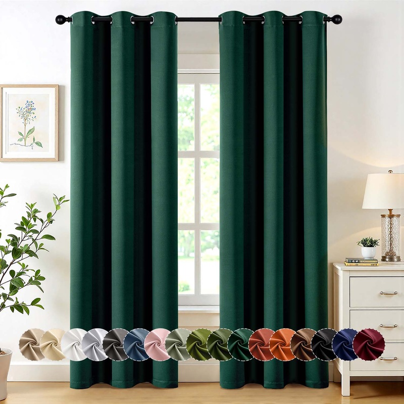 MIULEE Hunter Green Blackout Curtains for Bedroom Living Room 84 Inches Long 2 Panels, Thermal Insulated Room Darkening Drapes Solid Grommet Top Noise Reduction Emerald Green Curtains 40×84 Inch