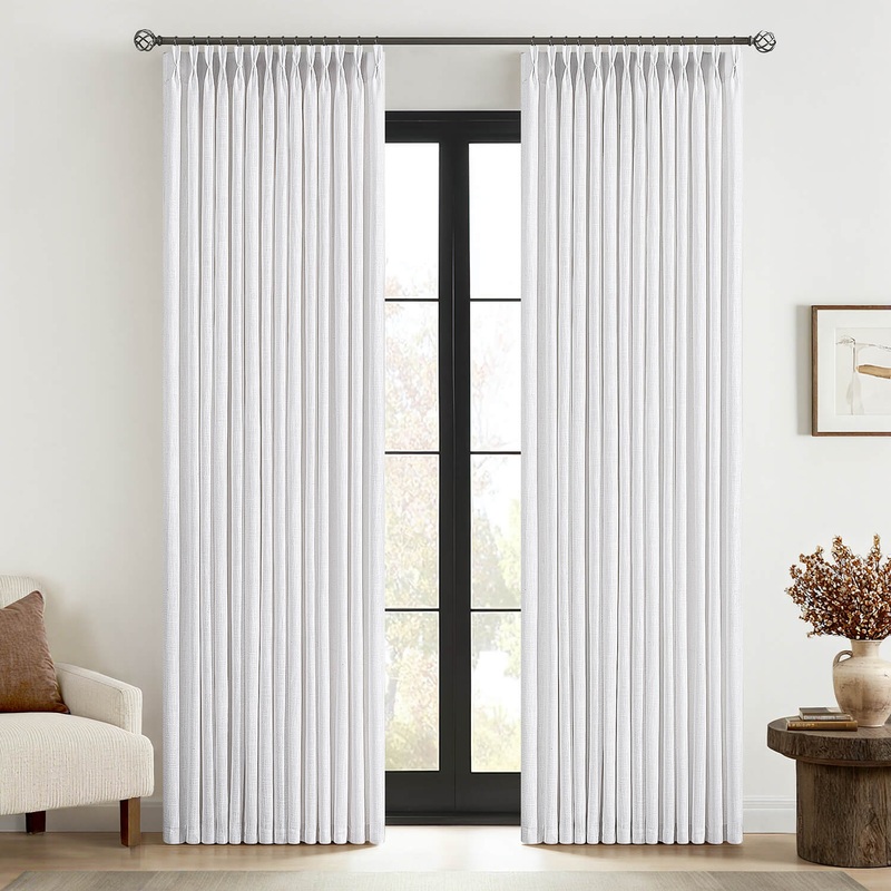 MIULEE Pinch Pleated White Linen Curtains 84 Inches Long 2 Panels, Thick Texture Linen Drapes for Living Room Bedroom, Pinch Pleat Back Tab Light Filtering Farmhouse Window Curtains with Hooks&Rings