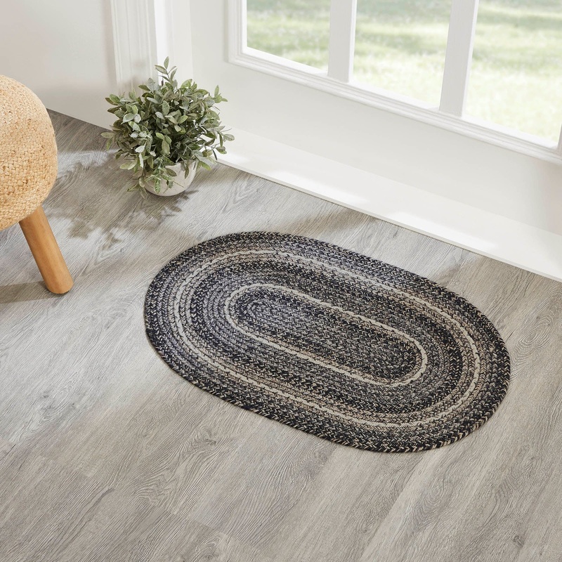 Sawyer Mill Black White Jute Rug Oval w/ Pad 20×30