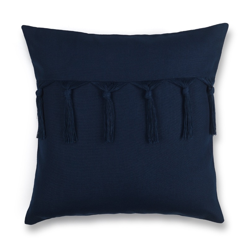Bohemian Tassel Pillow Cover – Navy Blue