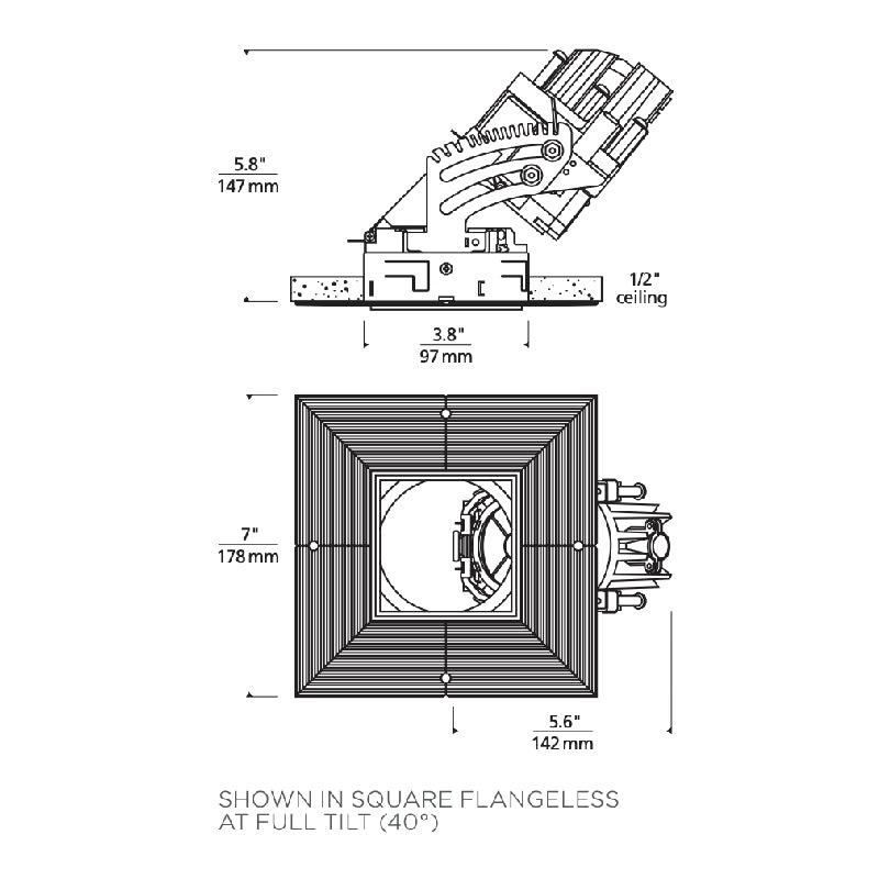 Element E3SRL 3″ 17W LED Square Adjustable Downlight Flangeless Remodel Housing