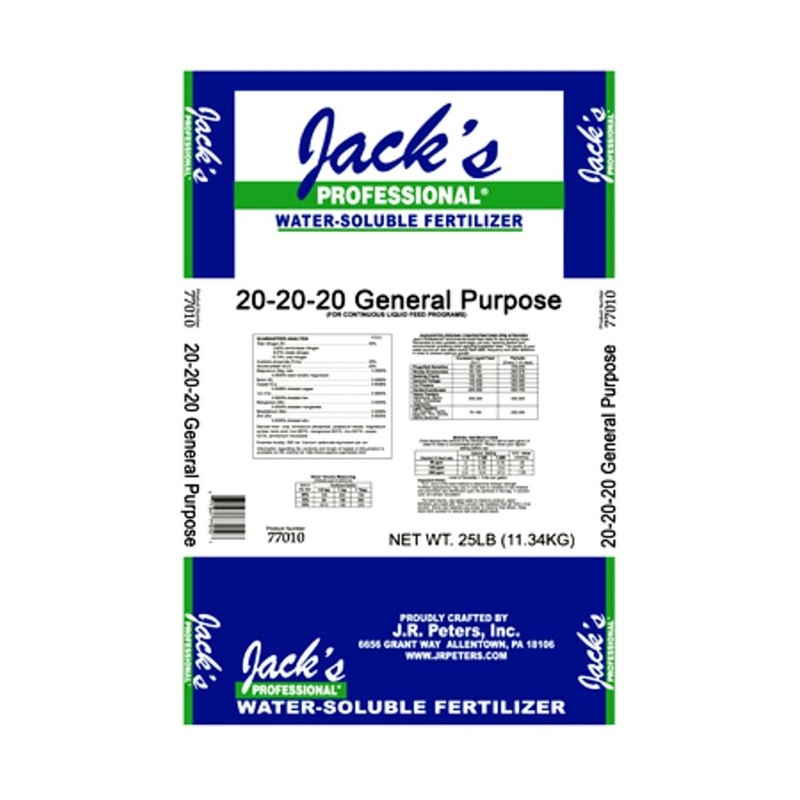 Jack’s Professional 20-20-20 General Purpose Water-Soluble Fertilizer with Micronutrients for Heavy Feeding Plants in Continuous Liquid Feed Programs, 25lbs