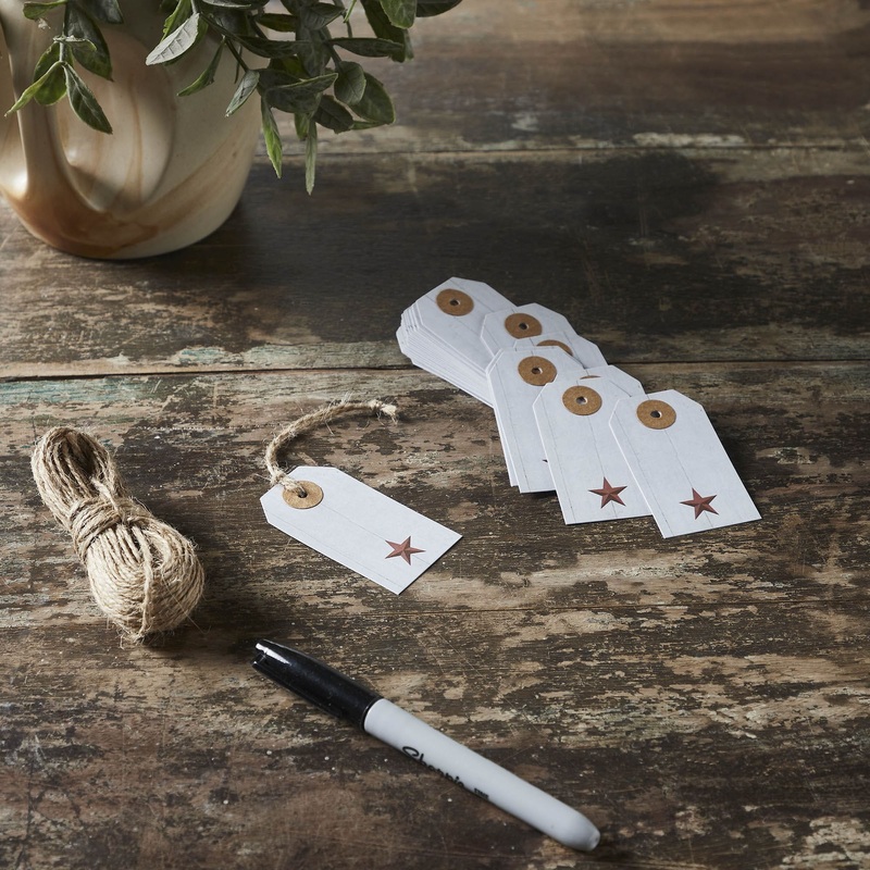 Faceted Barn Star Barnwood Paper Tag Barn Red 2.75×1.5 w/ Twine Set of 50