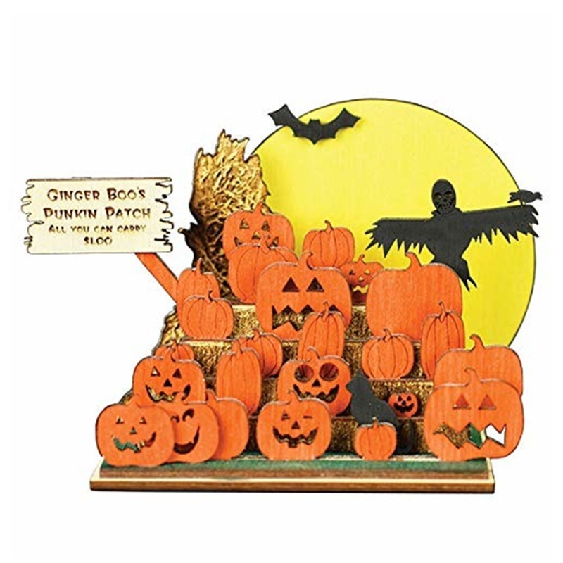 Old World Christmas Wooden Ginger Cottages Ornament, Haunted Pumpkins