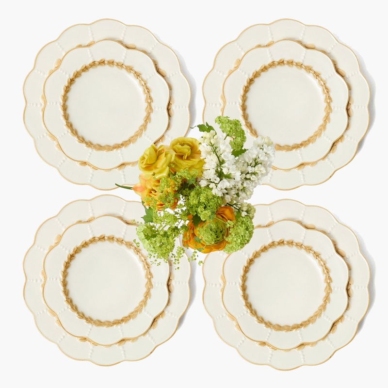 Putty Laurel Dinner & Starter Plates (Set of 8)