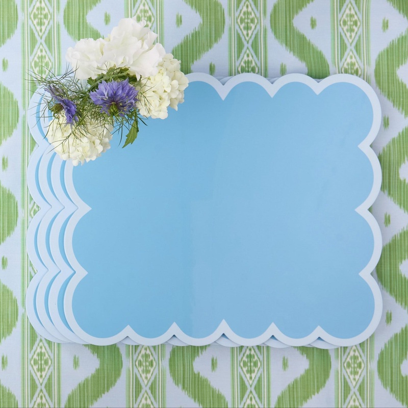 Soft Blue Scalloped Lacquer Placemats (Set of 4)