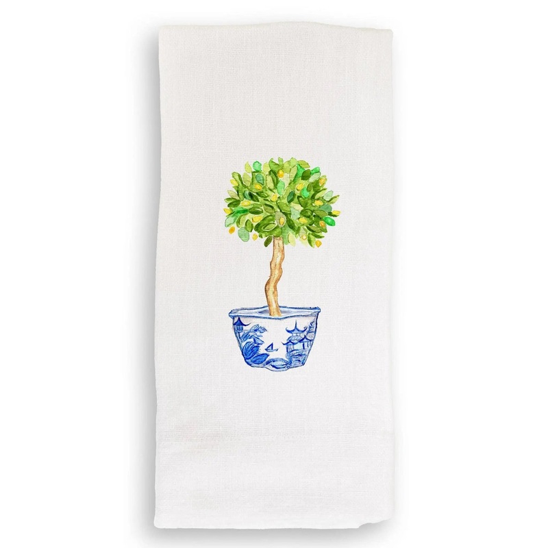 Blue & White Bowl with Lemon Tree: White Guest Towel