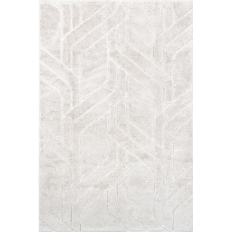 Karalee Geometric Plush Cloud Washable Rug | White