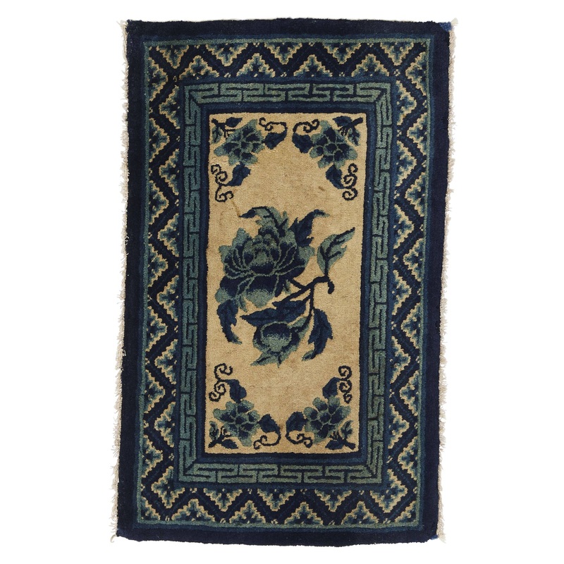 ANTIQUE CHINESE PAO TAO, BLUE FLOWER 1′ 6” x 2′ 7”