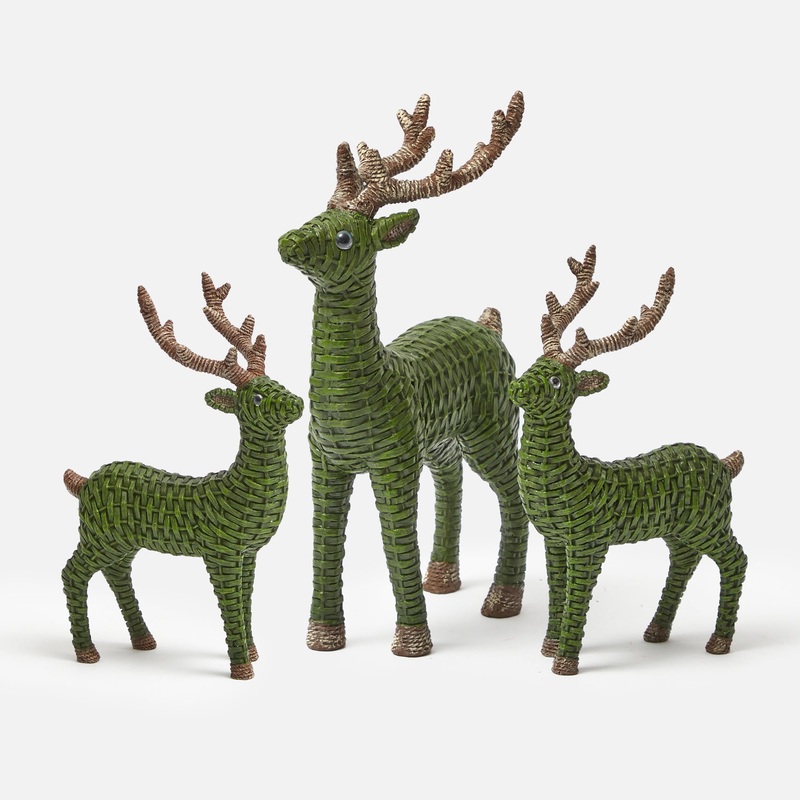 Forest Green Rattan Reindeer Family