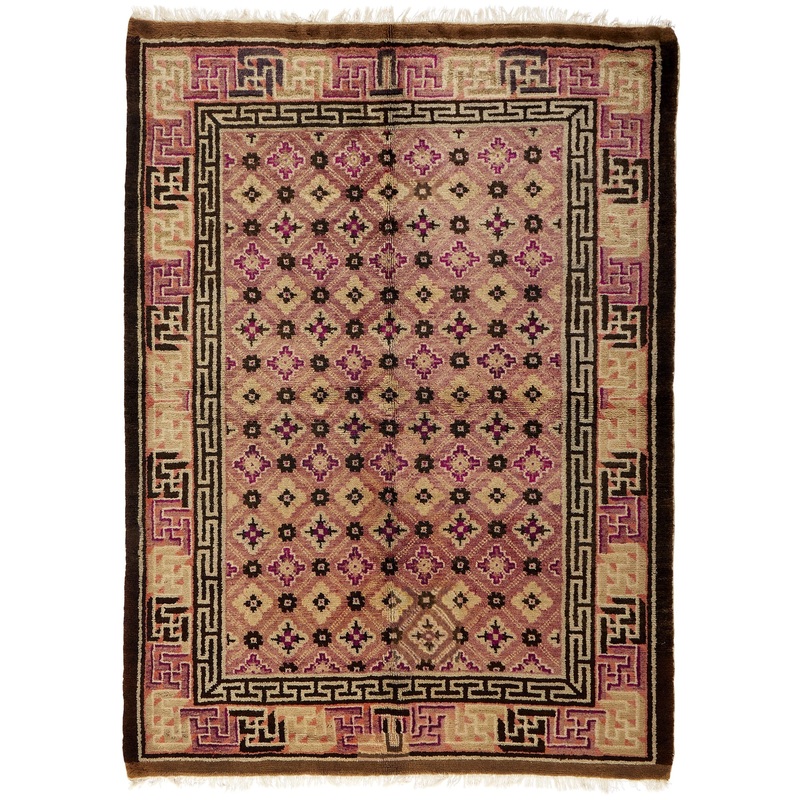 ANTIQUE CHINESE PAO TAO ROSE/BROWN – BROCADE 5′ 2” x 6′ 8”