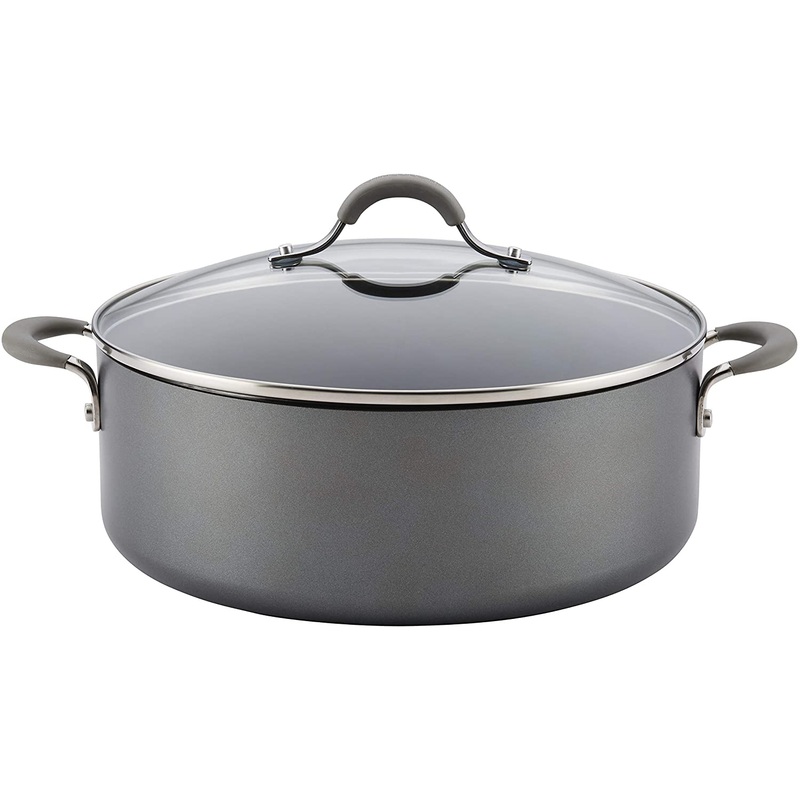 Circulon Elementum Hard Anodized Nonstick Stock Pot/Stockpot with Lid, 7.5 Quart, Oyster Gray