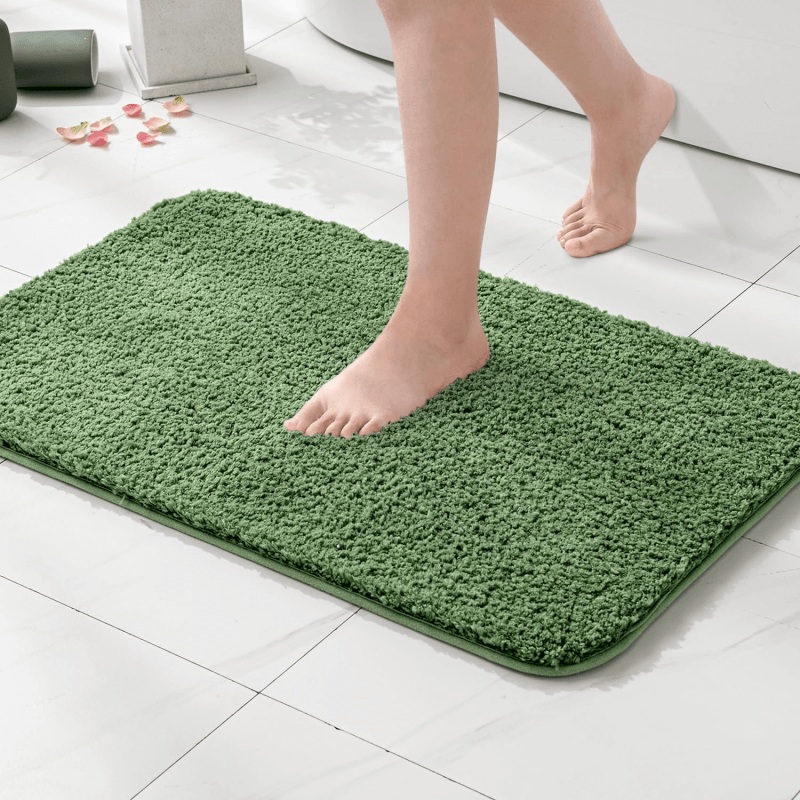 MIULEE Extra Thick Non Slip Bathroom Rug Shaggy Soft Bath Mat Plush Microfiber Absorbent Water for Shower Tub Machine Washable (Moss Green, 20×30 Inches)