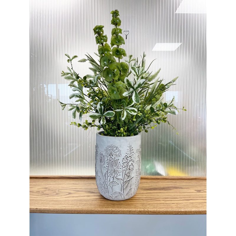 Rounded Full Wildflower Cement Vase