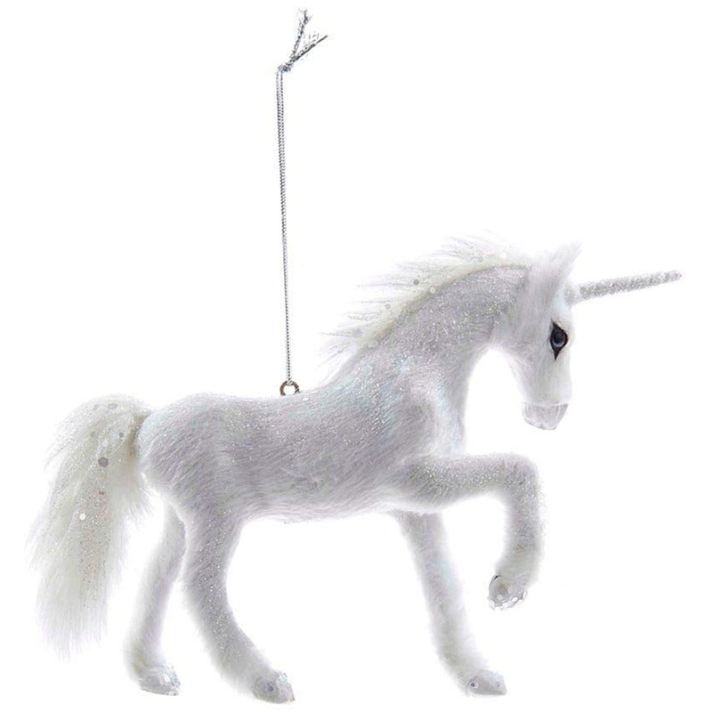 Kurt Adler Plush Ornament for Christmas Tree, White Unicorn