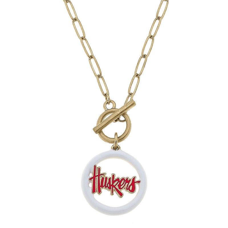 Nebraska Huskers Logo Enamel T-Bar 16″ Necklace in White